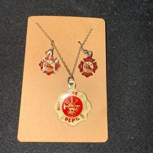 Fire Dept Red and Gold Jewelry Set
